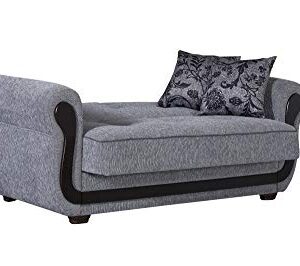 BEYAN Surf Avenue Collection Upholstered Convertible Storage Love Seat with Easy Access Storage Space, Includes 2 Pillows, Gray