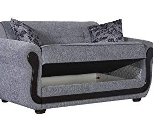 BEYAN Surf Avenue Collection Upholstered Convertible Storage Love Seat with Easy Access Storage Space, Includes 2 Pillows, Gray