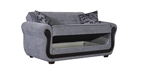 BEYAN Surf Avenue Collection Upholstered Convertible Storage Love Seat with Easy Access Storage Space, Includes 2 Pillows, Gray