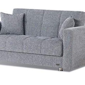 BEYAN Niagara Collection Contemporary Upholstered Convertible Storage Love Seat with Easy Access Storage Space, Includes 2 Pillows, Gray