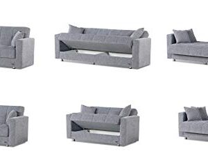 BEYAN Niagara Collection Contemporary Upholstered Convertible Storage Love Seat with Easy Access Storage Space, Includes 2 Pillows, Gray