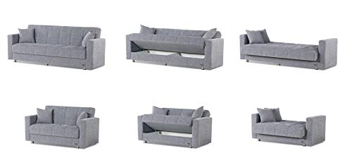 BEYAN Niagara Collection Contemporary Upholstered Convertible Storage Love Seat with Easy Access Storage Space, Includes 2 Pillows, Gray