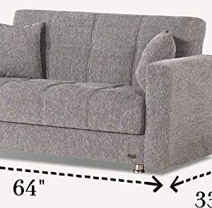 BEYAN Niagara Collection Contemporary Upholstered Convertible Storage Love Seat with Easy Access Storage Space, Includes 2 Pillows, Gray