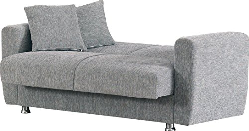 BEYAN Niagara Collection Contemporary Upholstered Convertible Storage Love Seat with Easy Access Storage Space, Includes 2 Pillows, Gray