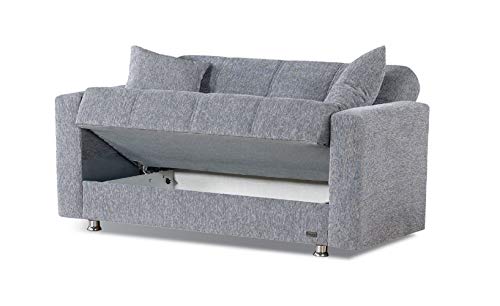 BEYAN Niagara Collection Contemporary Upholstered Convertible Storage Love Seat with Easy Access Storage Space, Includes 2 Pillows, Gray