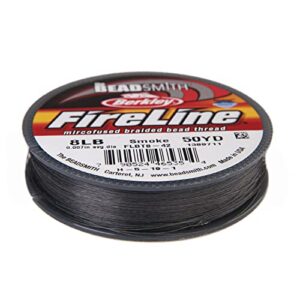 the beadsmith fireline by berkley – micro-fused braided thread – 8lb. test, 007”/.17mm diameter, 50 yard spool, smoke grey – super strong stringing material for jewelry making and bead weaving
