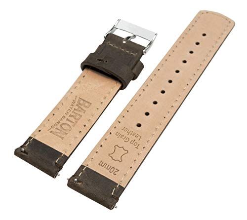 BARTON WATCH BANDS Quick Release Top Grain Leather Watch Band Strap, Espresso Leather/Espresso Stitching, 20mm