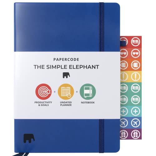 Papercode Daily Planner 2023 - Simple Elephant Undated Daily, Weekly, and Monthly Calendar Planner for Productivity & Goal Setting, Blue