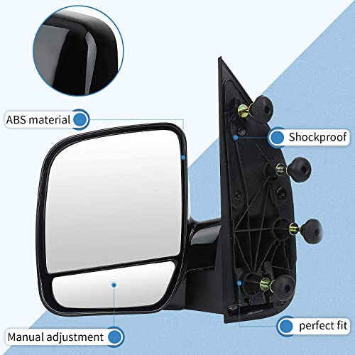 ECCPP Towing Mirror Side Mirror Replacement for 2002-2008 For Ford E150 E250 E350 E450 E550 Econoline Van with Dual Mirror Glass - Textured Black - Left Side