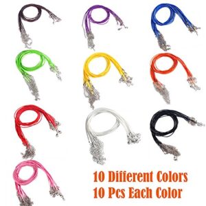 Paxcoo 100 Pcs 18 Inches Waxed Cotton Necklace Cord with Lobster Claw Clasp for DIY Jewelry Making, Mix Color