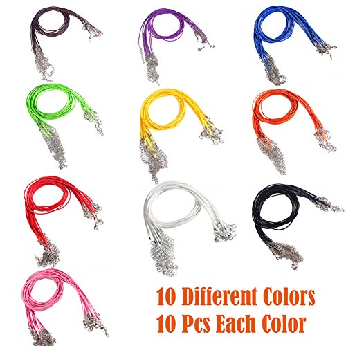 Paxcoo 100 Pcs 18 Inches Waxed Cotton Necklace Cord with Lobster Claw Clasp for DIY Jewelry Making, Mix Color