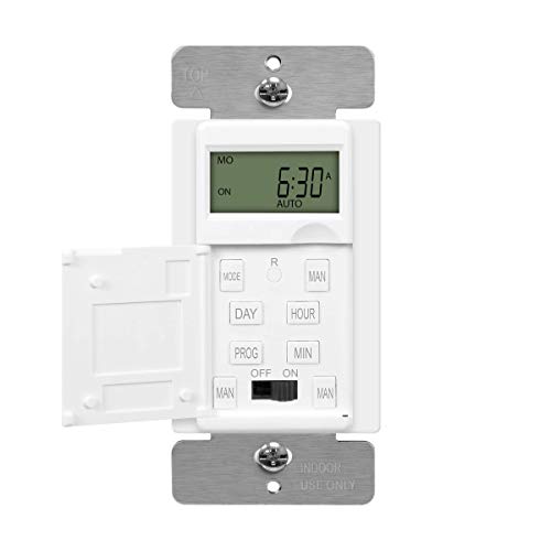 ENERLITES - HET01-C-W Programmable Digital Timer Switch for Lights, Fans, Motors, 7-Day 18 ON/OFF Timer Settings, Single Pole, Neutral Wire Required, UL Listed, HET01-C, White