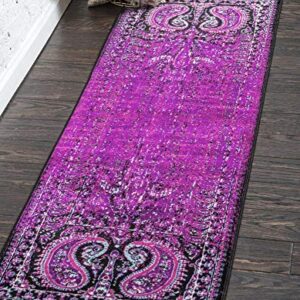 Unique Loom Imperial Collection Paisley, Distressed, Border, Vintage, Modern, Abstract Area Rug, 3 ft x 9 ft 10 in, Lilac/Black