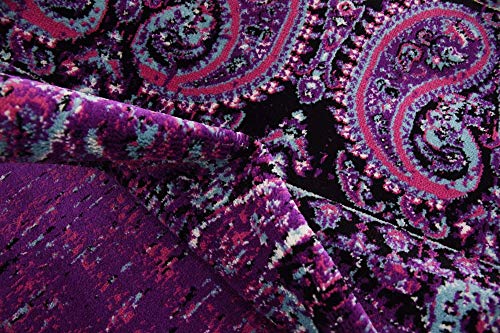 Unique Loom Imperial Collection Paisley, Distressed, Border, Vintage, Modern, Abstract Area Rug, 3 ft x 9 ft 10 in, Lilac/Black