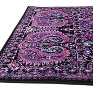 Unique Loom Imperial Collection Paisley, Distressed, Border, Vintage, Modern, Abstract Area Rug, 3 ft x 9 ft 10 in, Lilac/Black