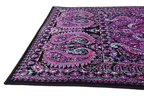 Unique Loom Imperial Collection Paisley, Distressed, Border, Vintage, Modern, Abstract Area Rug, 3 ft x 9 ft 10 in, Lilac/Black