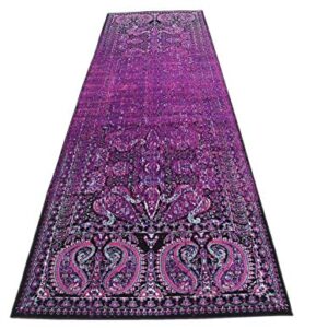 Unique Loom Imperial Collection Paisley, Distressed, Border, Vintage, Modern, Abstract Area Rug, 3 ft x 9 ft 10 in, Lilac/Black