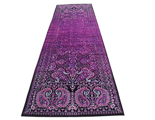 Unique Loom Imperial Collection Paisley, Distressed, Border, Vintage, Modern, Abstract Area Rug, 3 ft x 9 ft 10 in, Lilac/Black