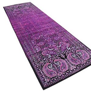 Unique Loom Imperial Collection Paisley, Distressed, Border, Vintage, Modern, Abstract Area Rug, 3 ft x 9 ft 10 in, Lilac/Black