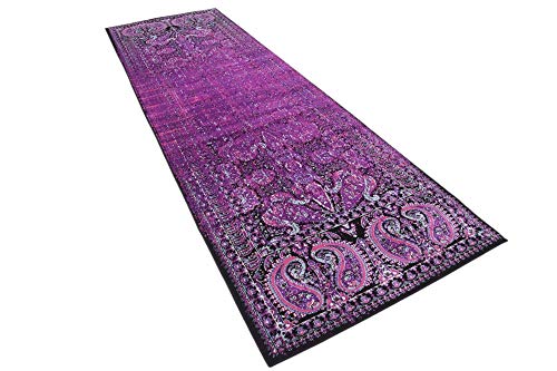 Unique Loom Imperial Collection Paisley, Distressed, Border, Vintage, Modern, Abstract Area Rug, 3 ft x 9 ft 10 in, Lilac/Black