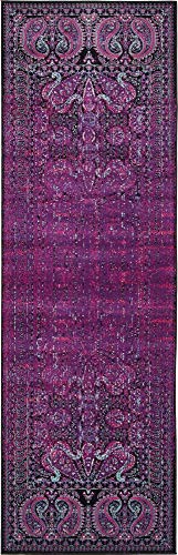 Unique Loom Imperial Collection Paisley, Distressed, Border, Vintage, Modern, Abstract Area Rug, 3 ft x 9 ft 10 in, Lilac/Black