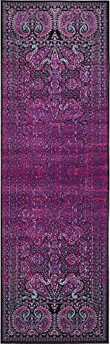 Unique Loom Imperial Collection Paisley, Distressed, Border, Vintage, Modern, Abstract Area Rug, 3 ft x 9 ft 10 in, Lilac/Black