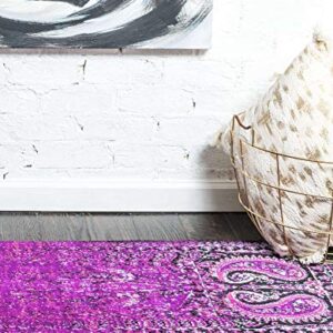 Unique Loom Imperial Collection Paisley, Distressed, Border, Vintage, Modern, Abstract Area Rug, 3 ft x 9 ft 10 in, Lilac/Black