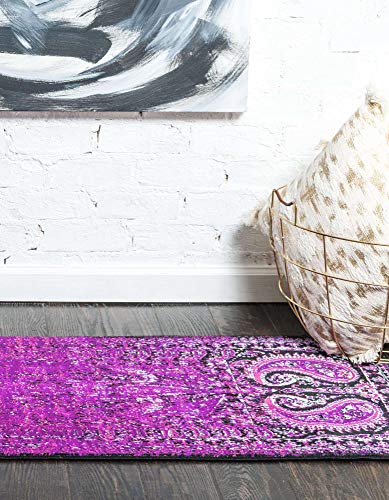 Unique Loom Imperial Collection Paisley, Distressed, Border, Vintage, Modern, Abstract Area Rug, 3 ft x 9 ft 10 in, Lilac/Black