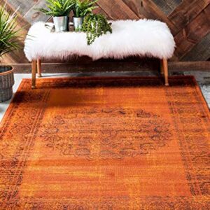 Unique Loom Imperial Collection, Medallion, Border, Distressed, Vintage, Bright Colors Area Rug, 2 x 3 ft, Terracotta/Brown