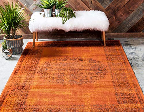 Unique Loom Imperial Collection, Medallion, Border, Distressed, Vintage, Bright Colors Area Rug, 2 x 3 ft, Terracotta/Brown