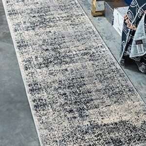 Unique Loom Chateau Collection Distressed, Textured, Vintage, Border, Rustic, Traditional Area Rug, 2 ft 2 in x 6 ft 7 in, Navy Blue/Beige