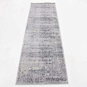 Unique Loom Chateau Collection Distressed, Textured, Vintage, Border, Rustic, Traditional Area Rug, 2 ft 2 in x 6 ft 7 in, Navy Blue/Beige