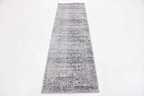 Unique Loom Chateau Collection Distressed, Textured, Vintage, Border, Rustic, Traditional Area Rug, 2 ft 2 in x 6 ft 7 in, Navy Blue/Beige