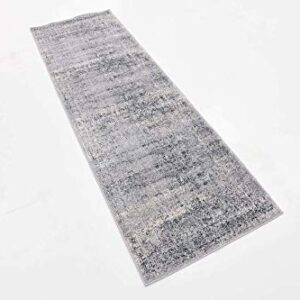 Unique Loom Chateau Collection Distressed, Textured, Vintage, Border, Rustic, Traditional Area Rug, 2 ft 2 in x 6 ft 7 in, Navy Blue/Beige