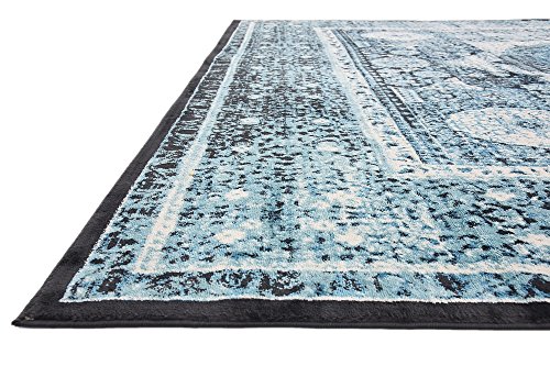 Unique Loom Imperial Collection Geometric, Traditional, Bright Colors, Border, Vintage, Distressed Area Rug, 10 x 13 ft, Turquoise/Ivory