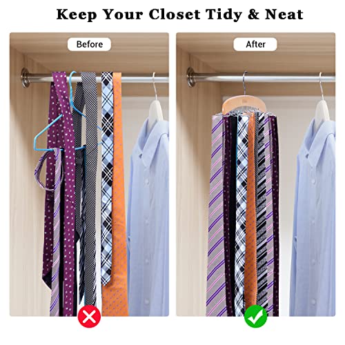 Ohuhu Tie Rack Hanger for Closet, Wooden Tie Holder Organizer Necktie Storage with 24 Folding Hooks, 360 Degree Rotating Tie Rack for Men Ties Belts Scarves Tank Tops Accessories, 1 Pack