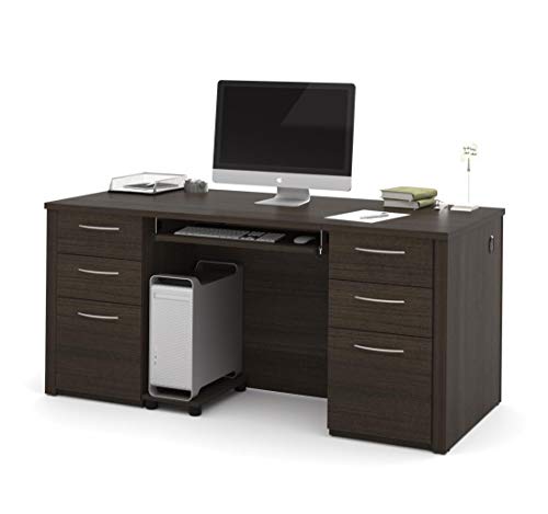 Bestar Embassy Executive Desk with Two Pedestals, 66W, Dark Chocolate