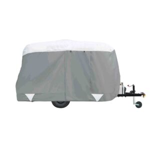 Classic Accessories Over Drive PolyPRO 3 Molded Fiberglass Travel Trailer Cover, Fits 11' - 13' Trailers, Camper RV Cover, Customizable Fit, All Season Protection for Motorhome, Grey/White