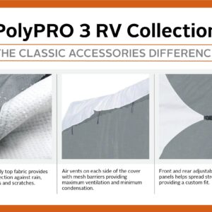 Classic Accessories Over Drive PolyPRO 3 Molded Fiberglass Travel Trailer Cover, Fits 11' - 13' Trailers, Camper RV Cover, Customizable Fit, All Season Protection for Motorhome, Grey/White