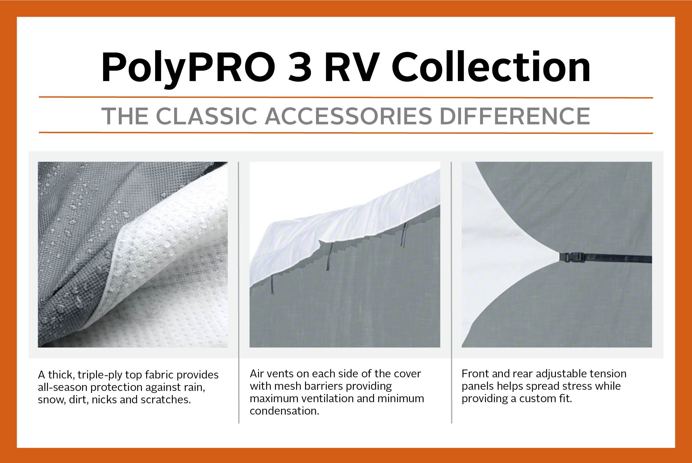 Classic Accessories Over Drive PolyPRO 3 Molded Fiberglass Travel Trailer Cover, Fits 11' - 13' Trailers, Camper RV Cover, Customizable Fit, All Season Protection for Motorhome, Grey/White