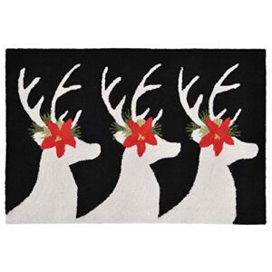 liora manne frontporch front porch christmas reindeer black indoor/outdoor rug, 2' x 3', grey and gold