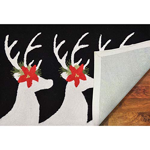 Liora Manne Frontporch Front Porch Christmas Reindeer Black Indoor/Outdoor Rug, 2' X 3', Grey and Gold