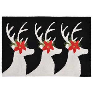 Liora Manne Frontporch Front Porch Christmas Reindeer Black Indoor/Outdoor Rug, 2' X 3', Grey and Gold