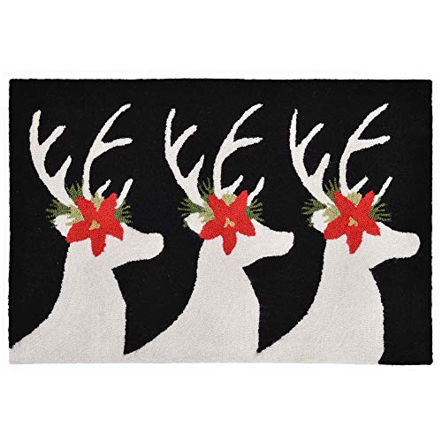 Liora Manne Frontporch Front Porch Christmas Reindeer Black Indoor/Outdoor Rug, 2' X 3', Grey and Gold