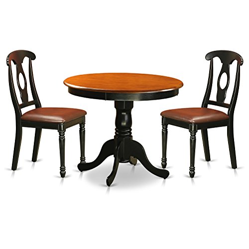 East West Furniture ANKE3-BLK-LC 3 Piece Room Set Contains a Round Kitchen Table with Pedestal and 2 Faux Leather Upholstered Dining Chairs, 36x36 Inch, Black & Cherry