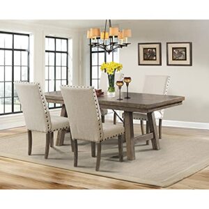 picket house furnishings dex 5pc dining set-table, 4 upholstered side chairs rustic/smokey walnut/rubber wood/5 piece