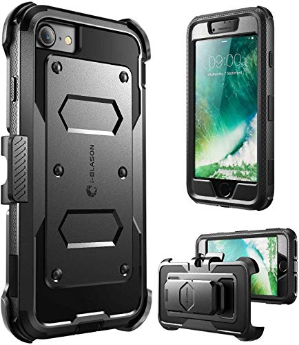 i-Blason Armorbox Case for iPhone SE 2022 (3rd Generation), [Built-in Screen Protector] Full-Body Rugged Holster Case for iPhone SE 2022/ iPhone SE 2020/ iPhone 8/7, Black