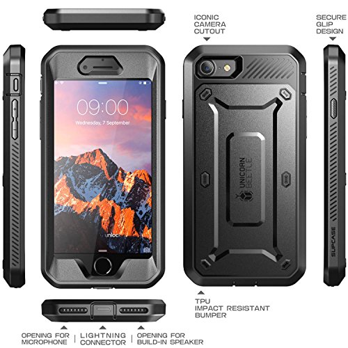 SUPCASE Unicorn Beetle Pro Series Case Designed for iPhone 7 / 8 / iPhone SE 2 (2020) / iPhone SE 3 (2022), Full-body Rugged Holster Case with Built-in Screen Protector (Black)