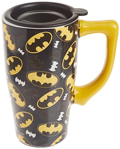 Spoontiques - Ceramic Travel Mugs - Batman Logo Cup - Hot or Cold Beverages - Gift for Coffee Lovers