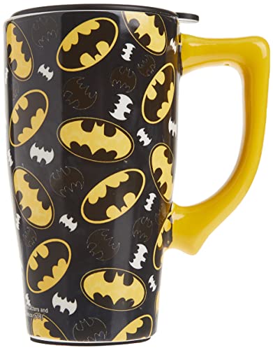 Spoontiques - Ceramic Travel Mugs - Batman Logo Cup - Hot or Cold Beverages - Gift for Coffee Lovers